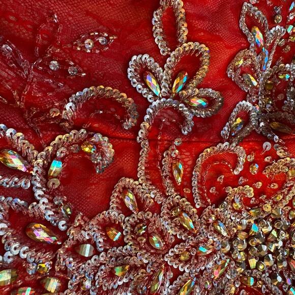 Mac Duggal Red and Gold Strapless Prom Dress - Picture 16 of 16